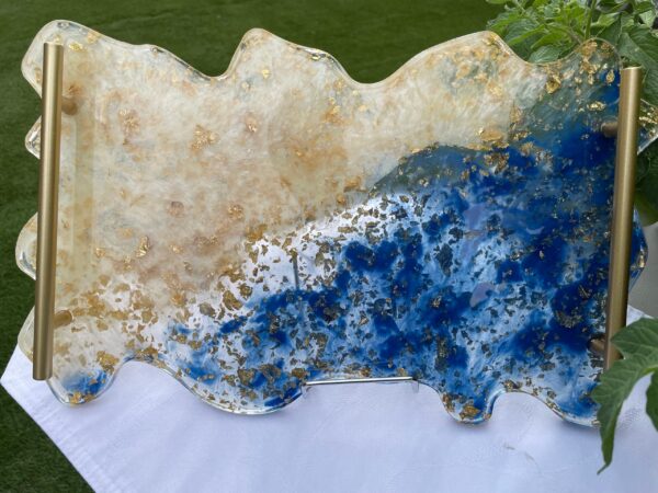 Irregular Edge Rectangular Tray/Charcuterie Board - Sapphire Bliss