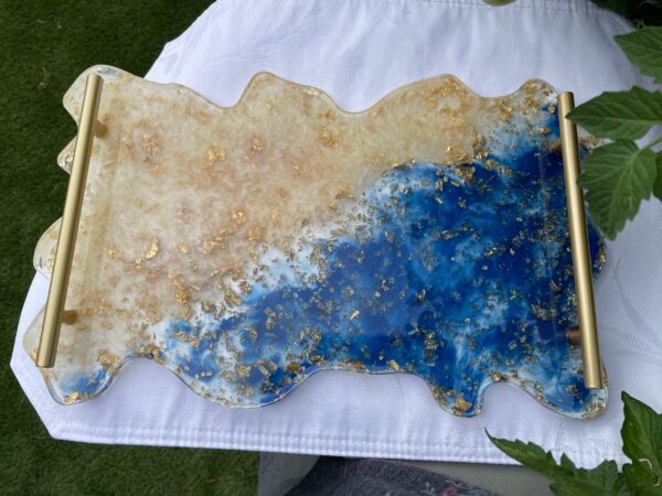 Irregular Edge Rectangular Tray/Charcuterie Board - Sapphire Bliss - Image 2