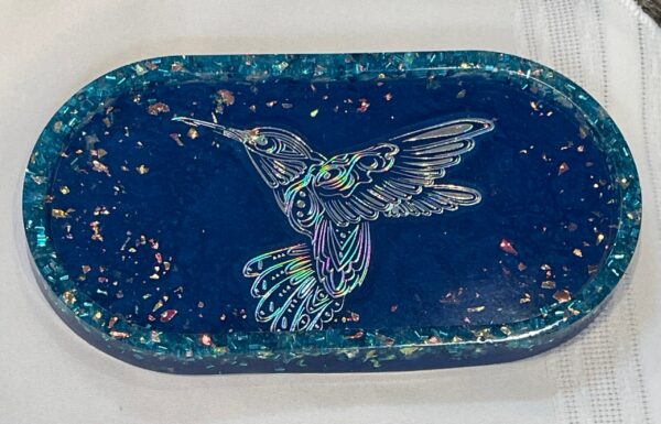 Oval Trinket Tray - Hummingbird Sapphire Elegance